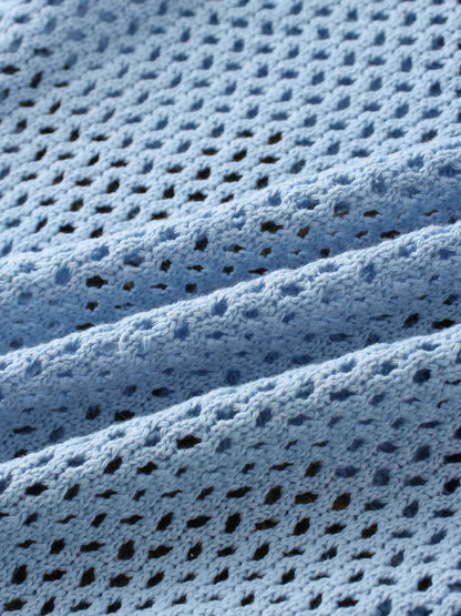 Embroidered Crochet Floral Sweater-Blue Floral