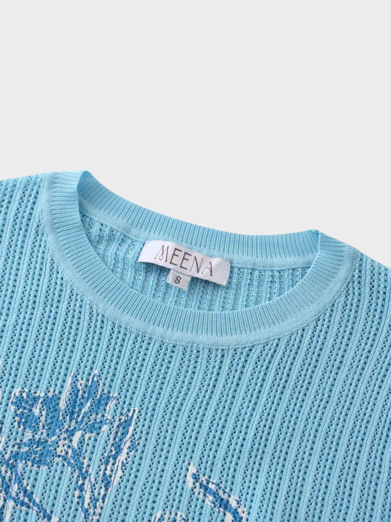 Printed Pointelle Sweater-Light Blue