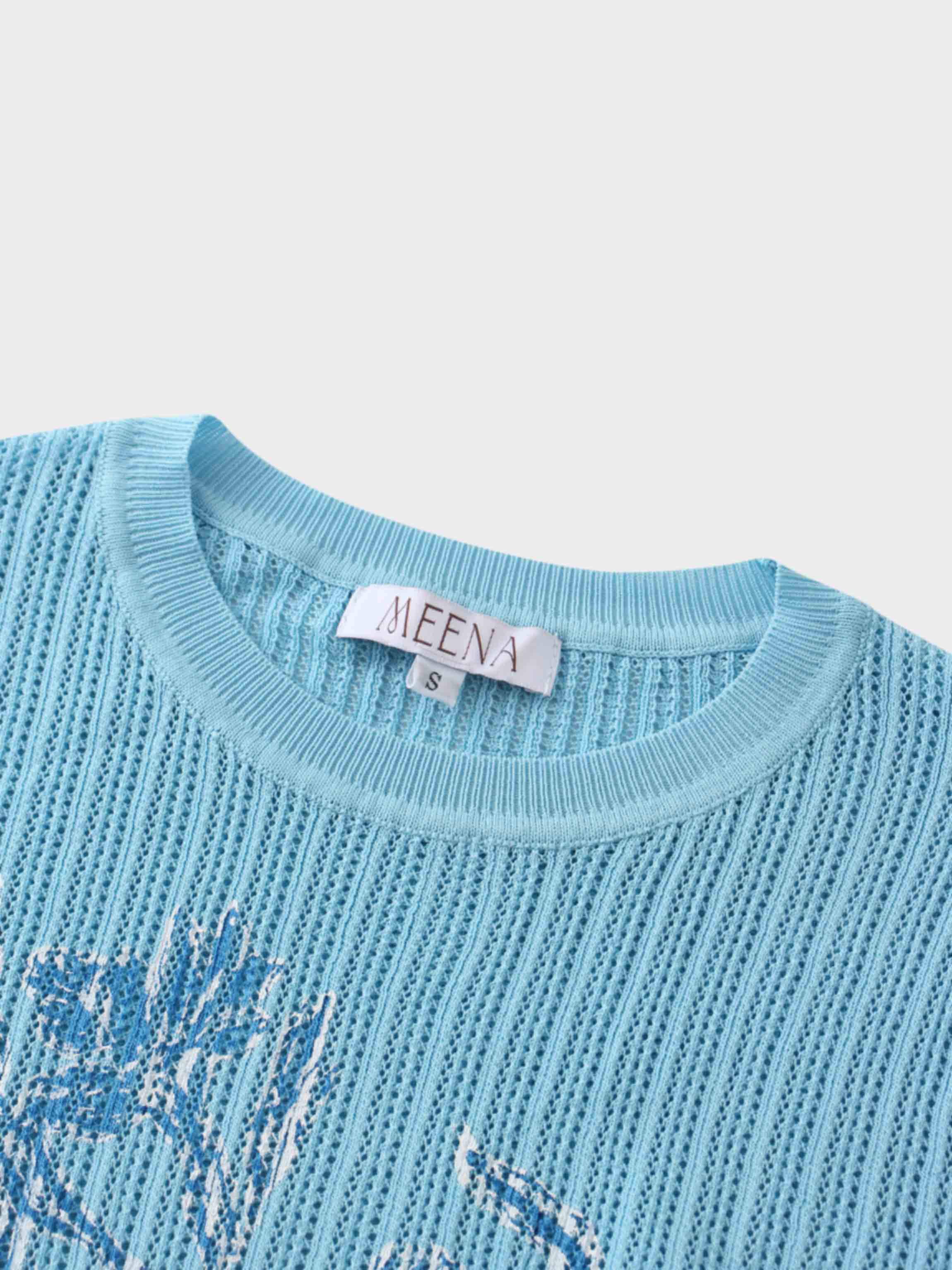 Printed Pointelle Sweater-Light Blue