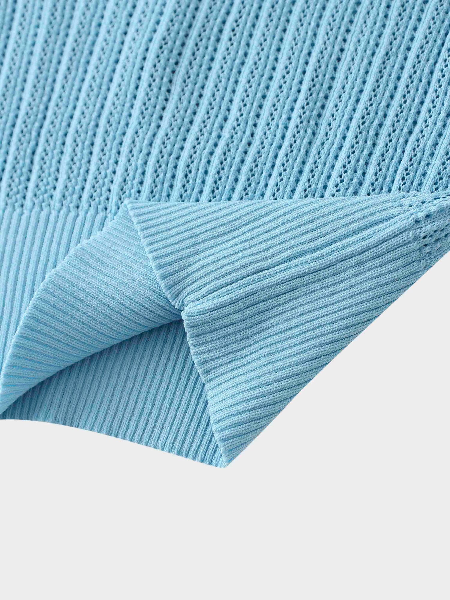 Printed Pointelle Sweater-Light Blue