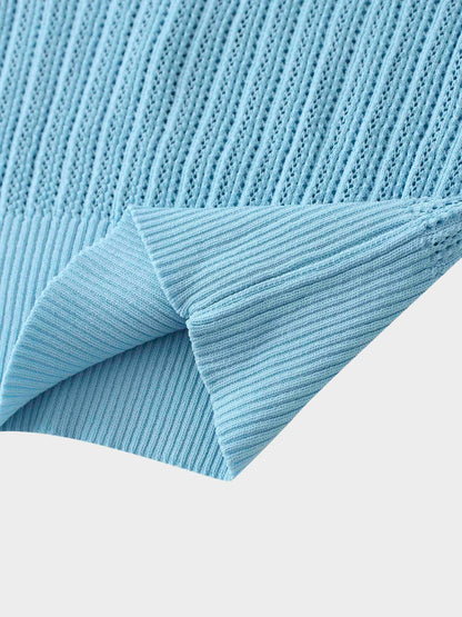 Printed Pointelle Sweater-Light Blue