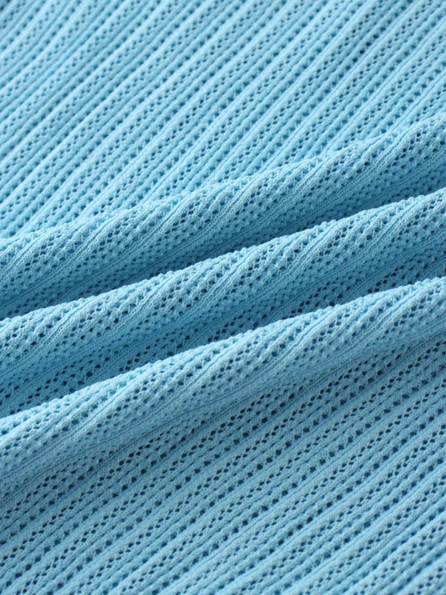 Printed Pointelle Sweater-Light Blue