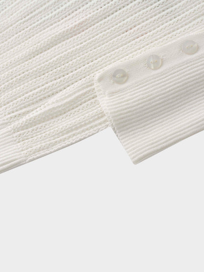 Printed Pointelle Sweater-White