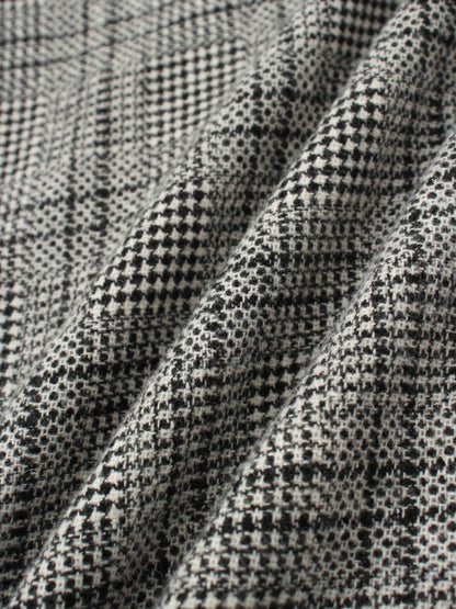 Front Pleat Square Neck Dress-Black/White Plaid