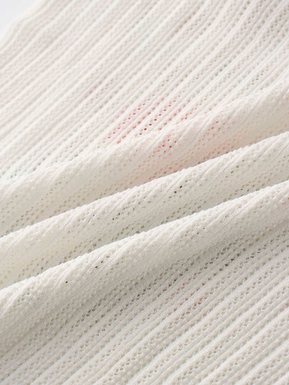 Printed Pointelle Sweater-White