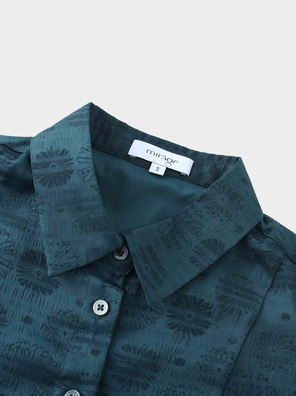 Collared A-Line Shirtdress-Teal Floral