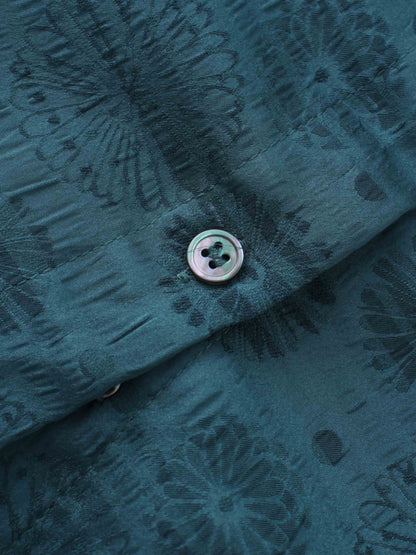 Collared A-Line Shirtdress-Teal Floral