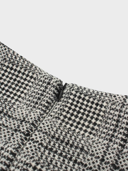Front Pleat Square Neck Dress-Black/White Plaid