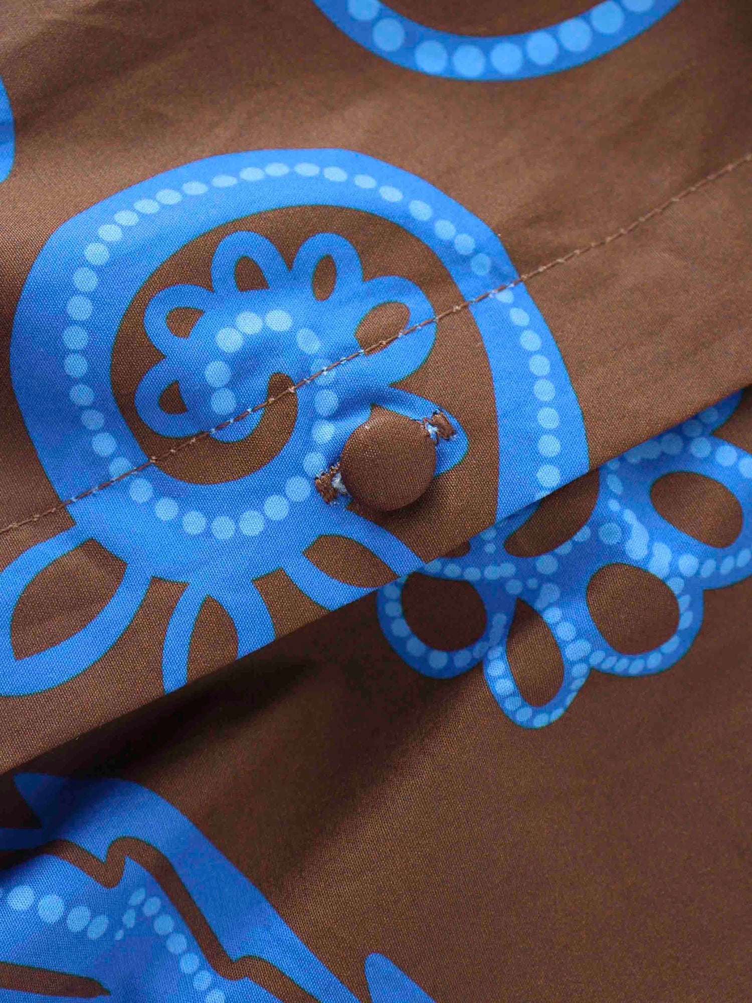 Elastic Waist Tiered Shirtdress-Brown/Blue Floral