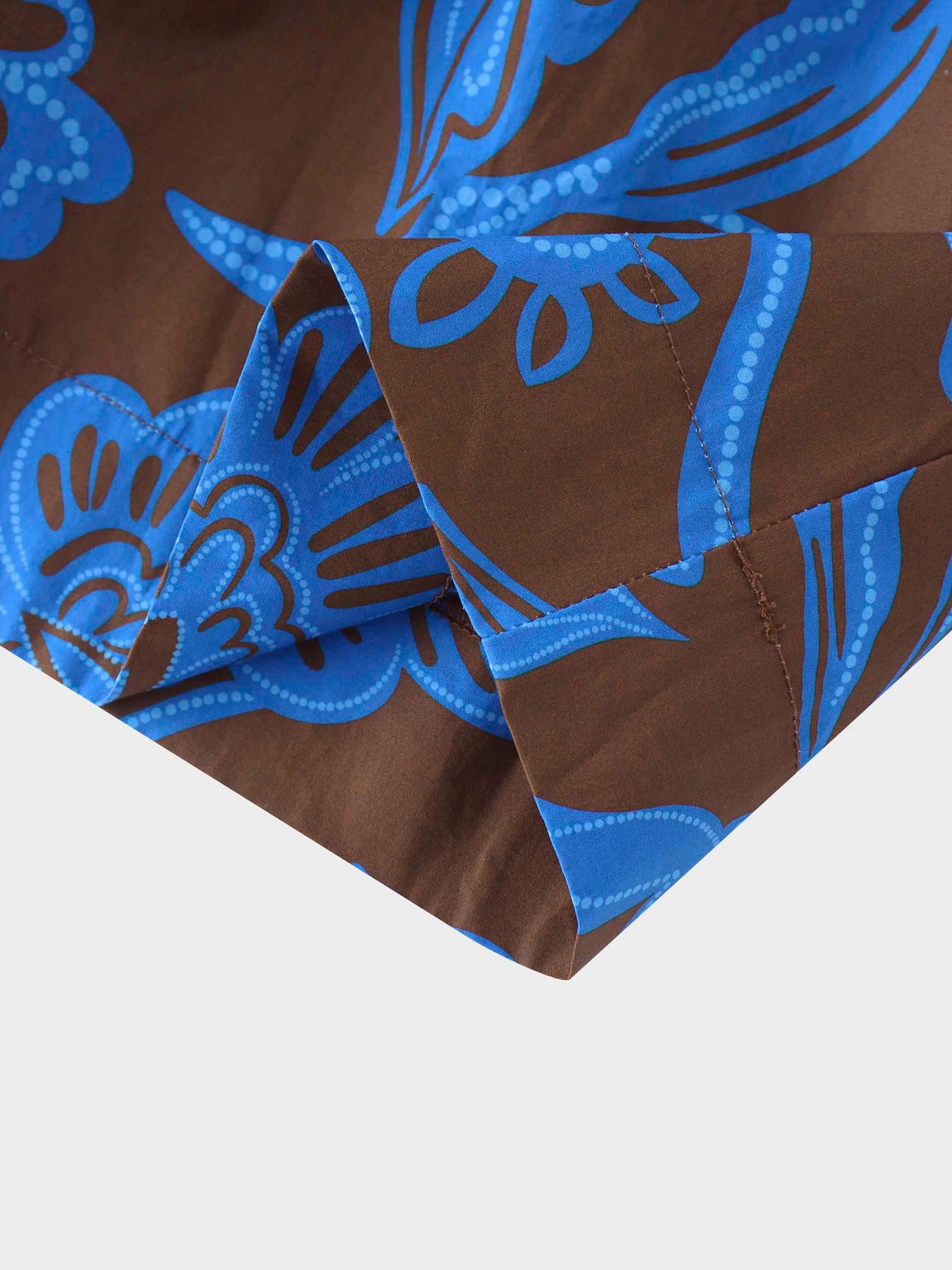 Elastic Waist Tiered Shirtdress-Brown/Blue Floral