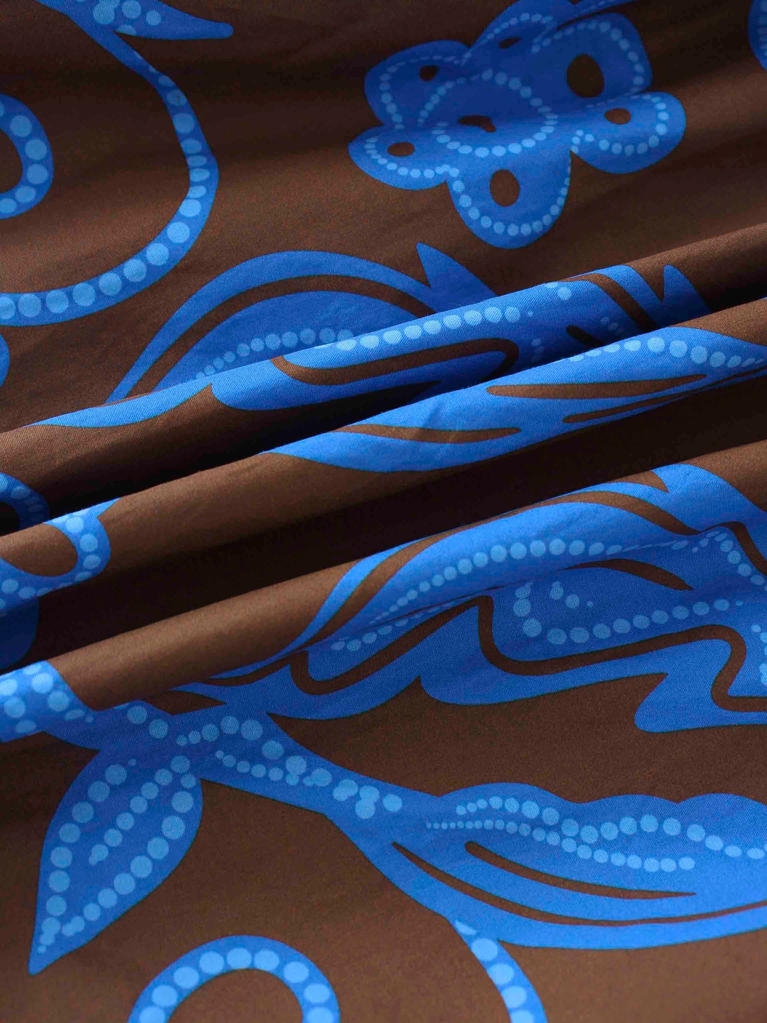 Elastic Waist Tiered Shirtdress-Brown/Blue Floral