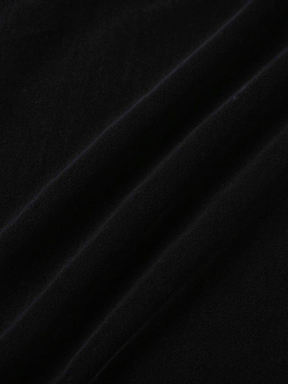 Lace Inlay Velvet Dress-Black
