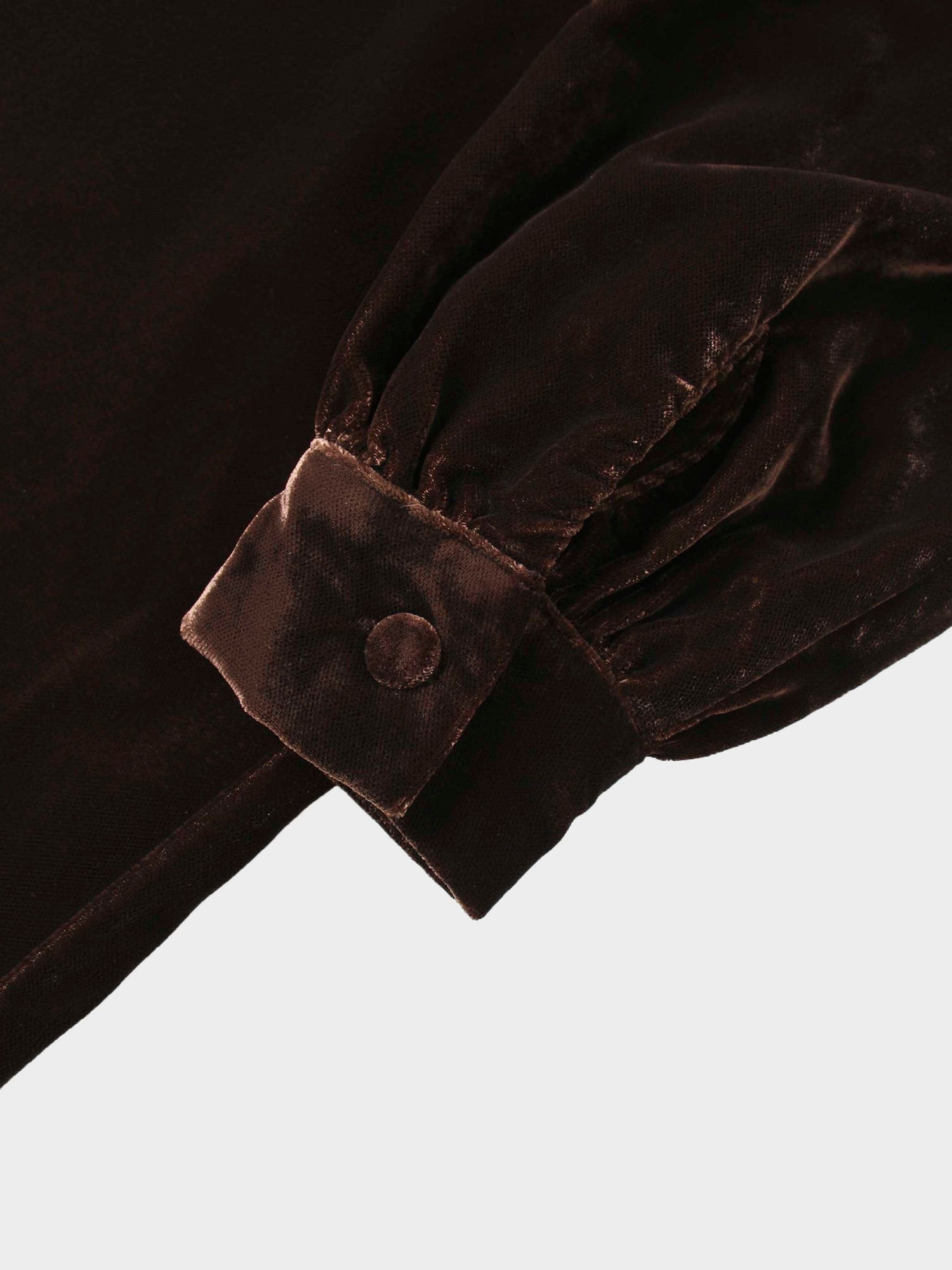 Lace Inlay Velvet Dress-Brown