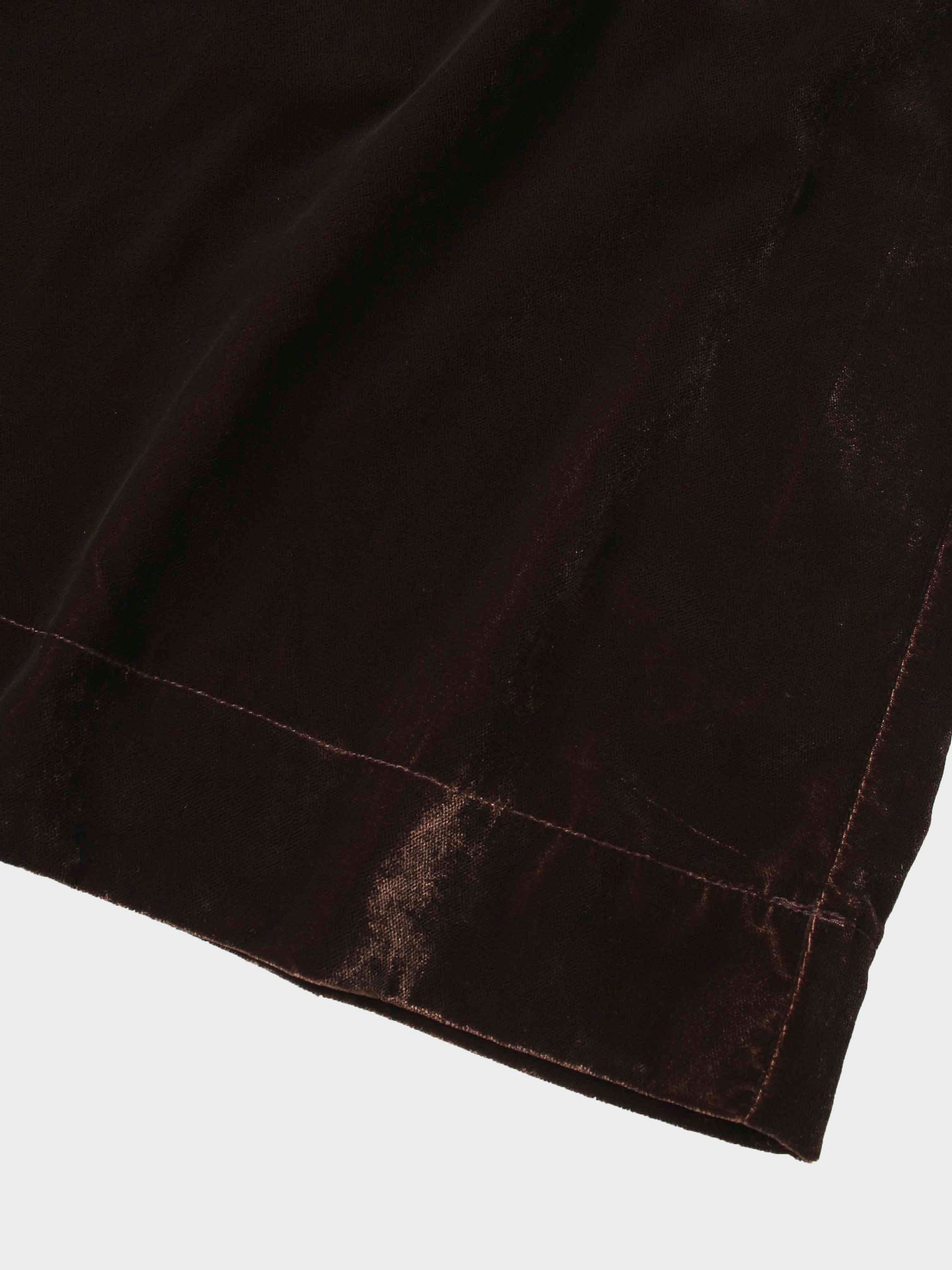 Lace Inlay Velvet Dress-Brown