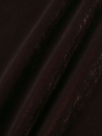 Lace Inlay Velvet Dress-Brown