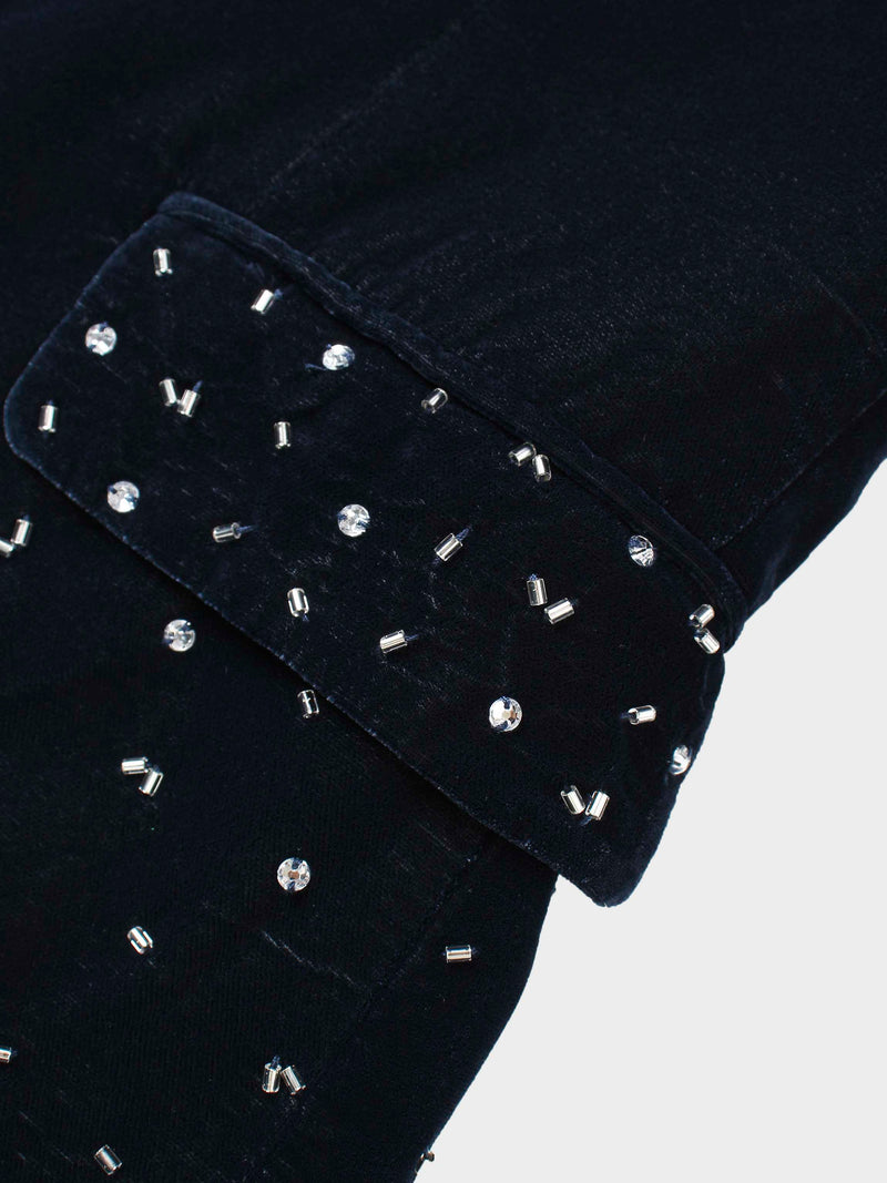 Embellished Velvet Blazer-Grey/Blue