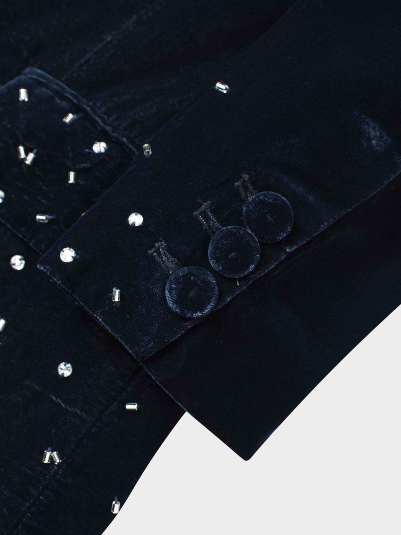 Embellished Velvet Blazer-Grey/Blue