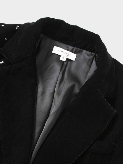 Embellished Velvet Blazer-Black