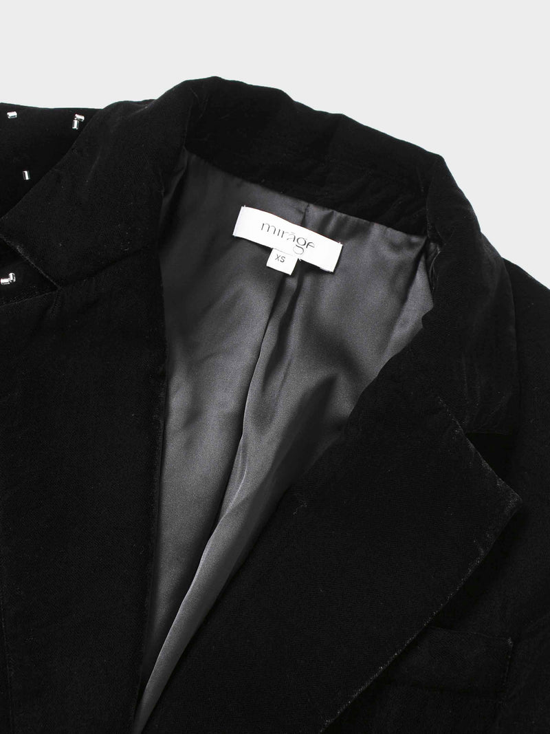 Embellished Velvet Blazer-Black