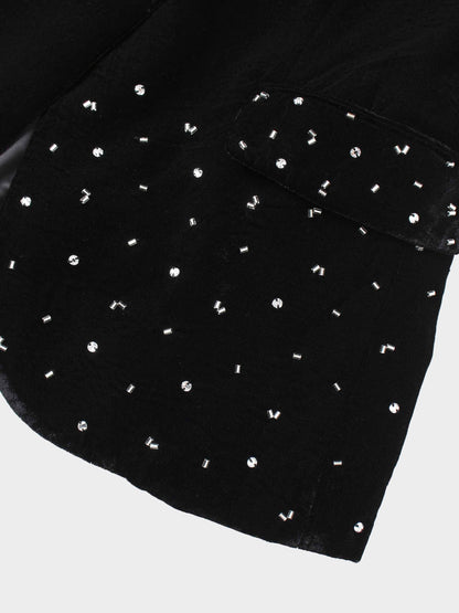 Embellished Velvet Blazer-Black