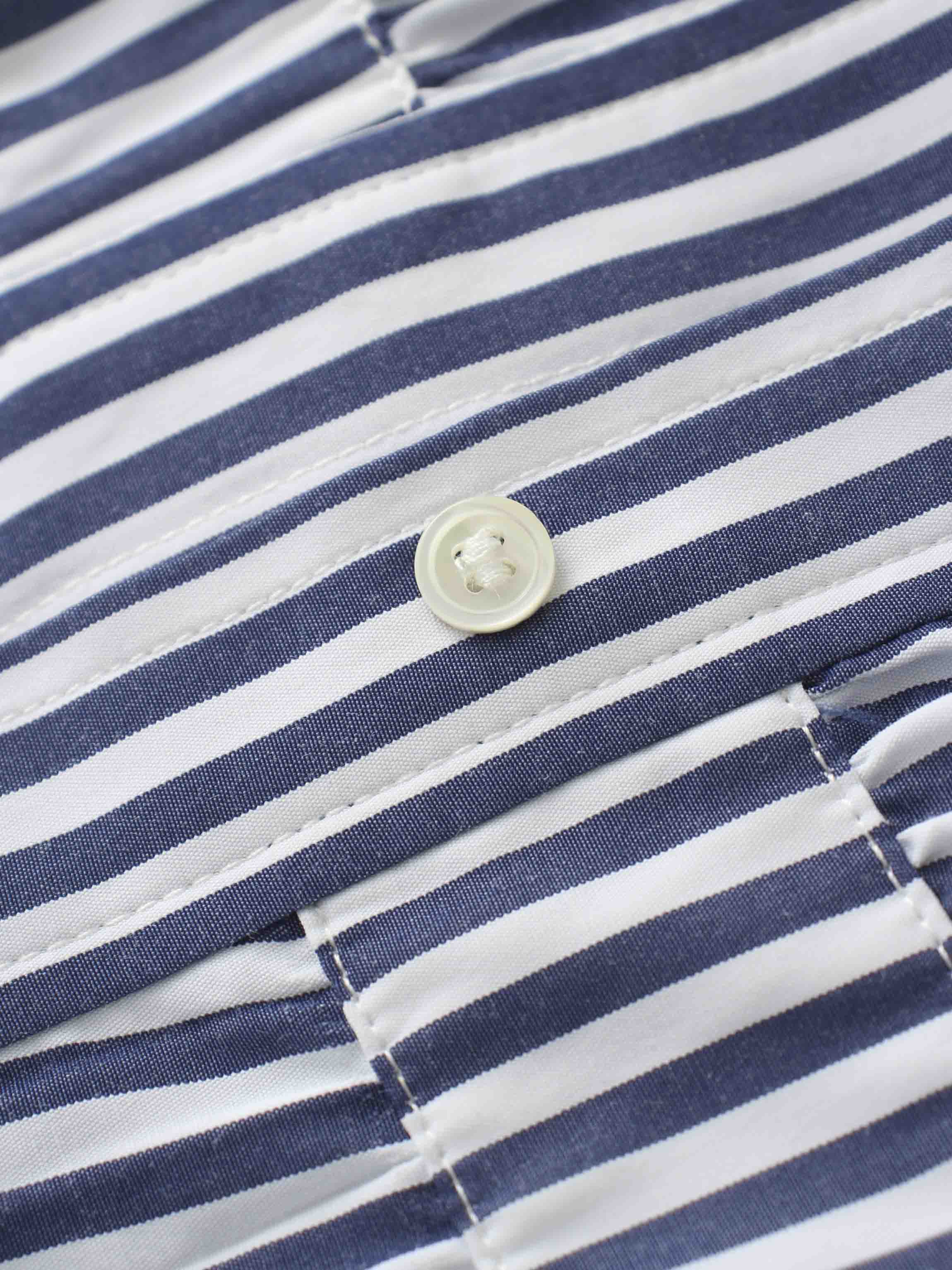 Pleat Bottom Waisted Shirtdress-Navy Pinstripe