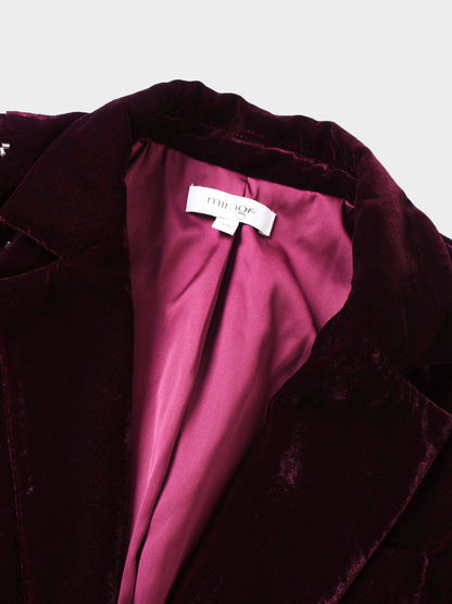 Embellished Velvet Blazer-Burgundy