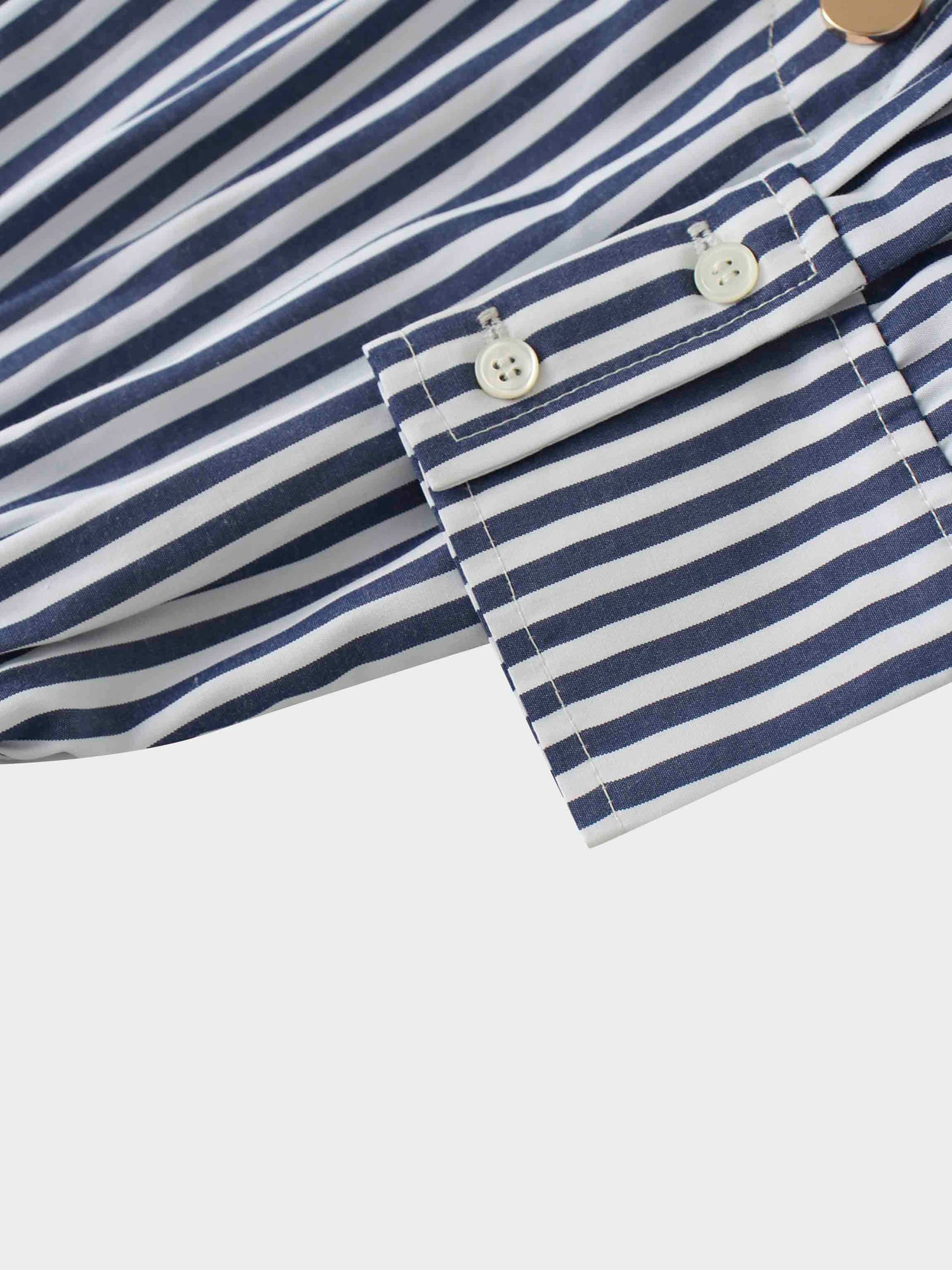 Pleat Bottom Waisted Shirtdress-Navy Pinstripe