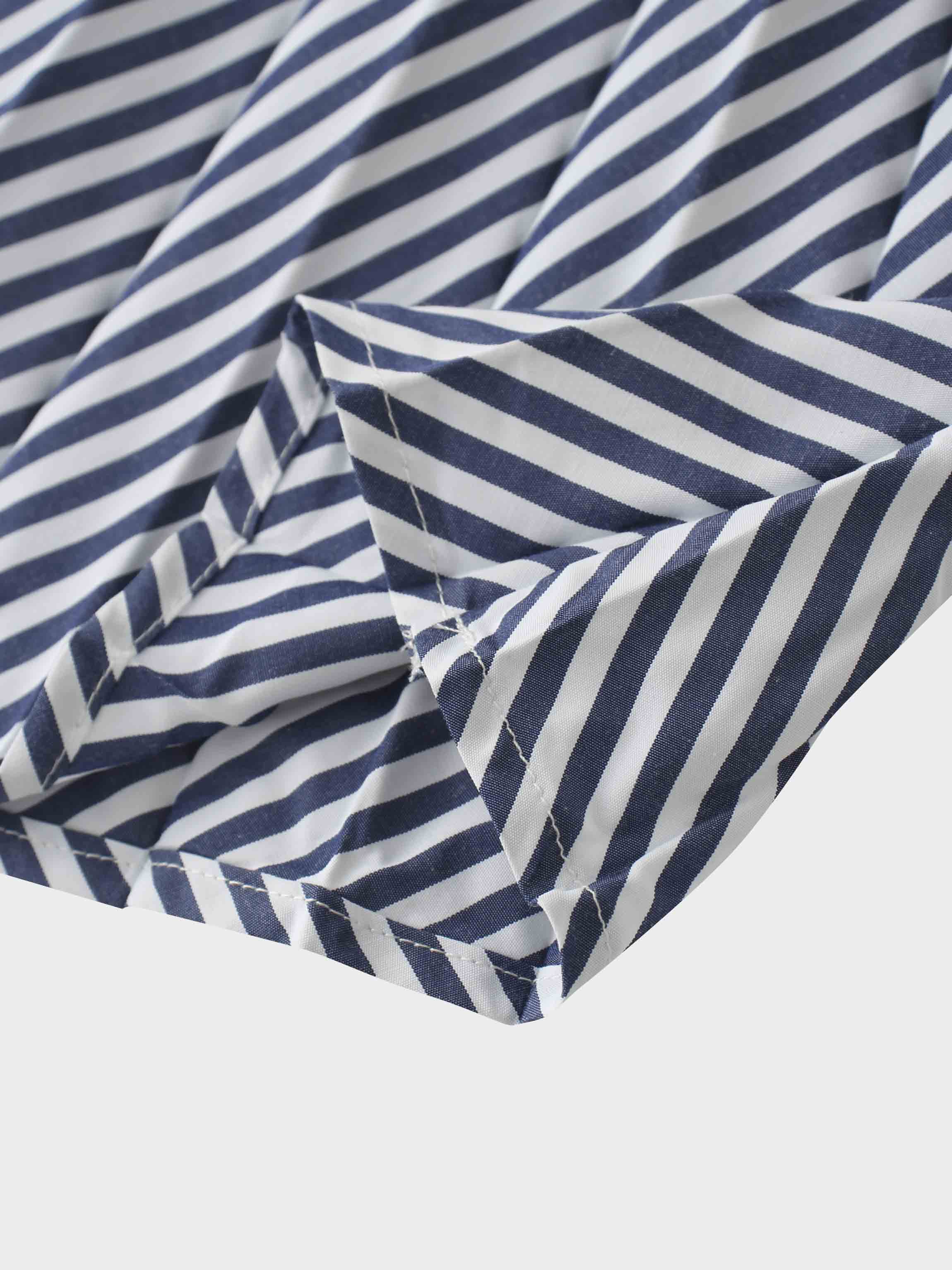 Pleat Bottom Waisted Shirtdress-Navy Pinstripe