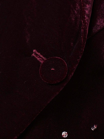 Embellished Velvet Blazer-Burgundy