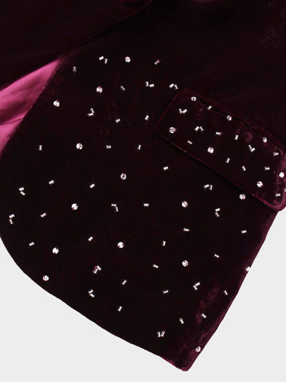 Embellished Velvet Blazer-Burgundy