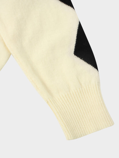 Printed Sweater-Cream with Black Diamond Design