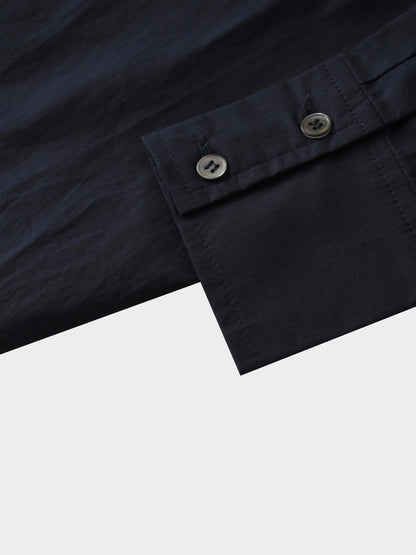 Button Overlay Shirtdress-Navy