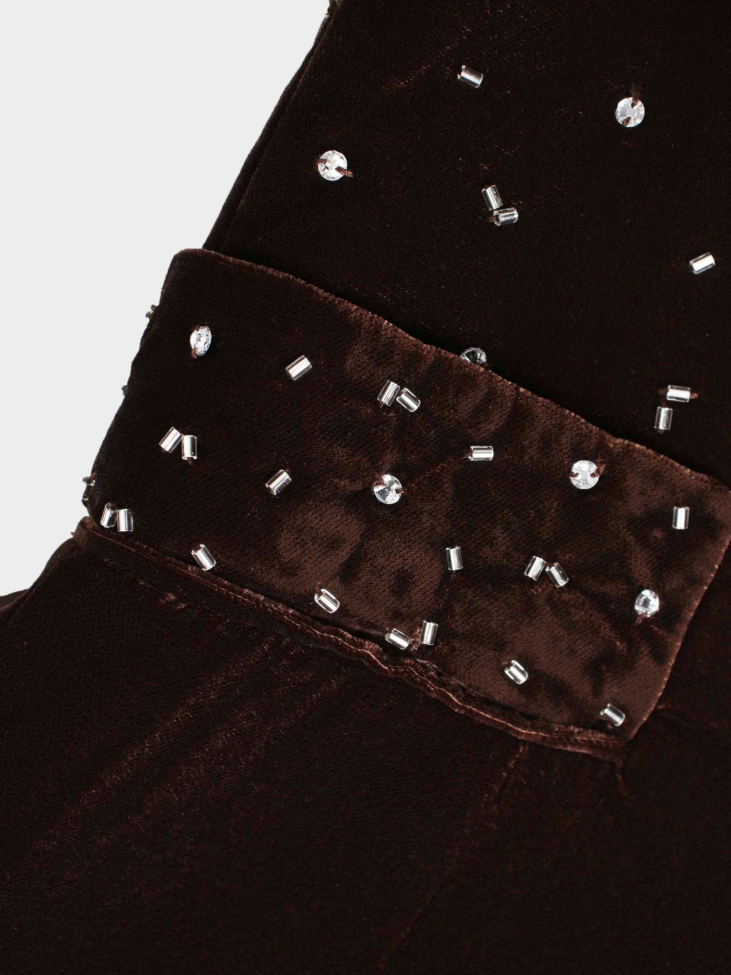 Embellished Velvet Blazer-Brown