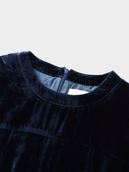 Velvet Flare Dress-Navy