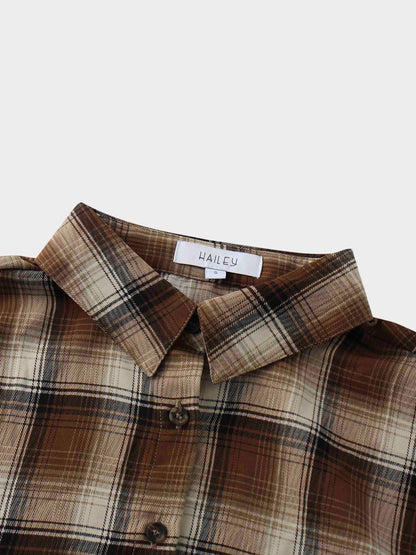 Button Down Blouse-Brown Plaid