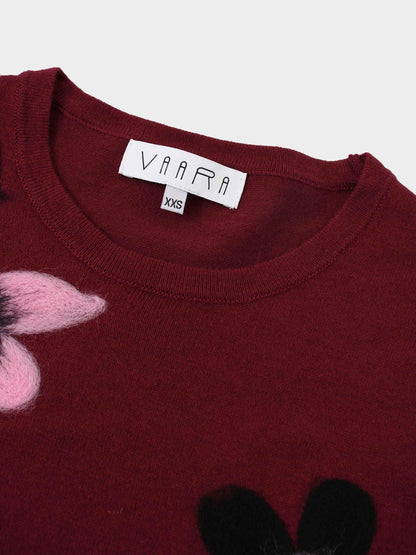 Textured Print Sweater-Burgundy Floral