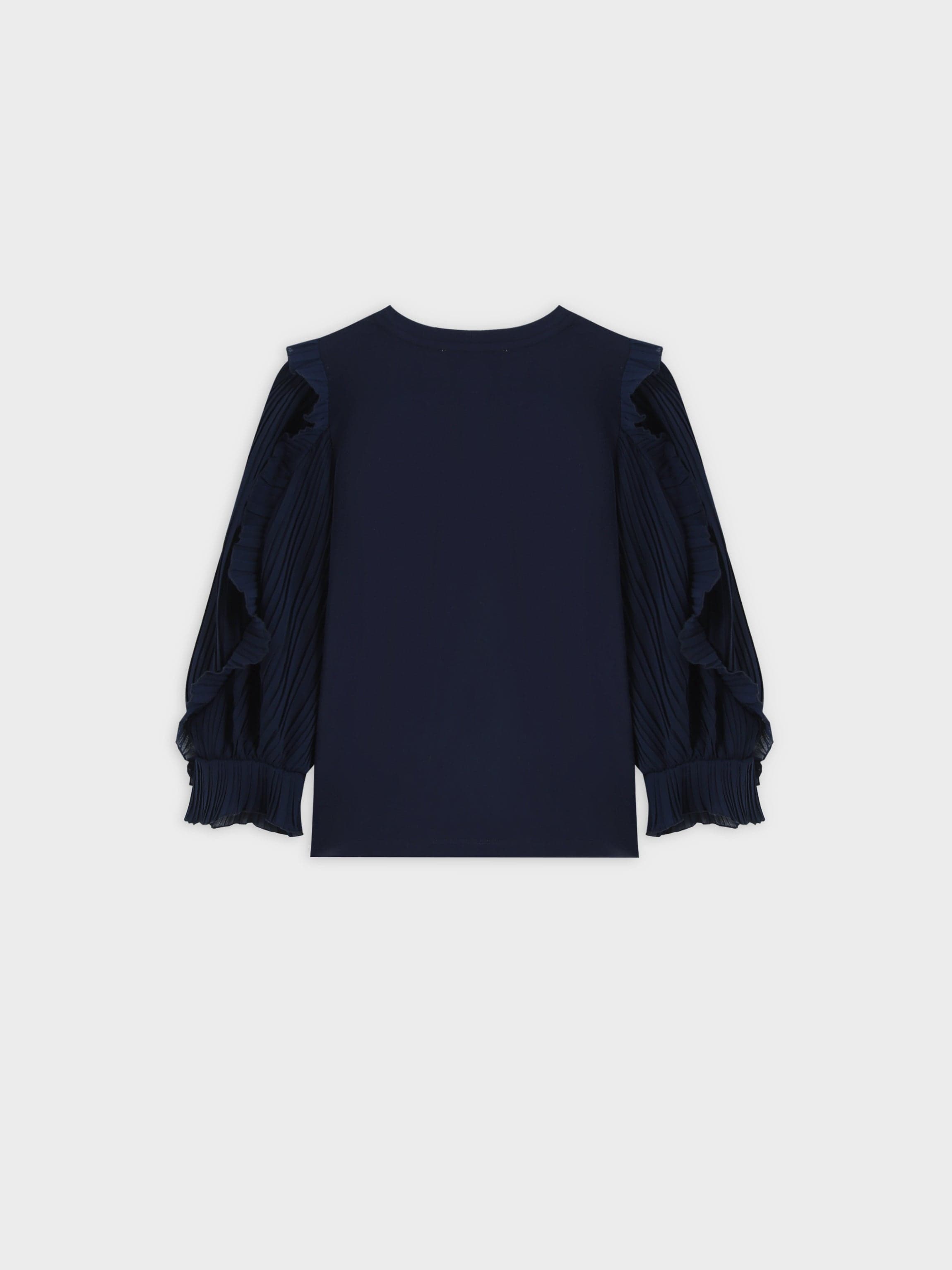 Chiffon Sleeve Top-Navy