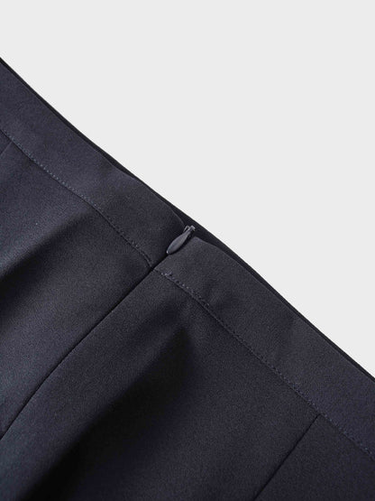 Straight Kick Pleat Maxi Skirt-Navy