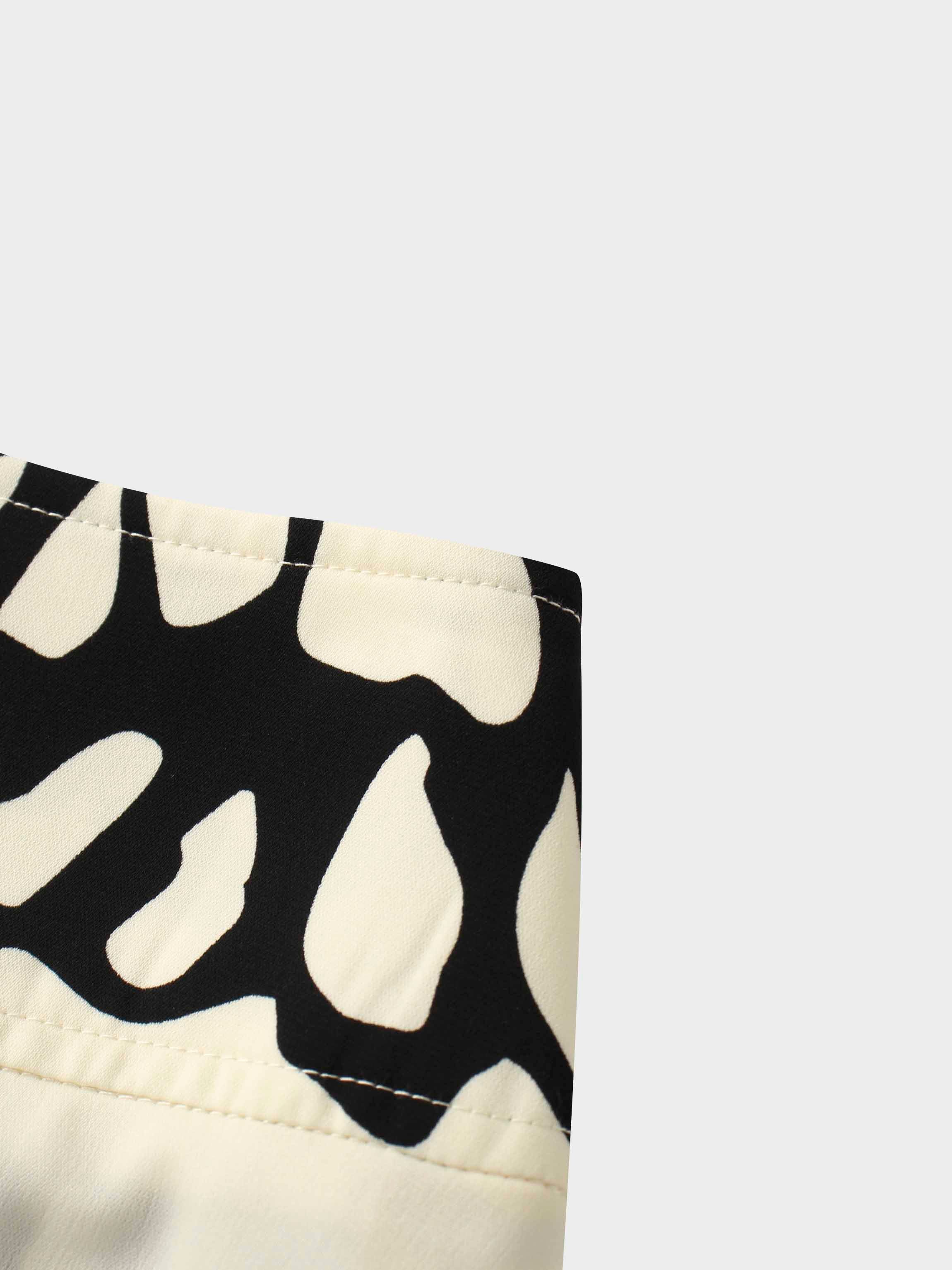 Printed Yoke Pleated Skirt-Cream/Black Floral