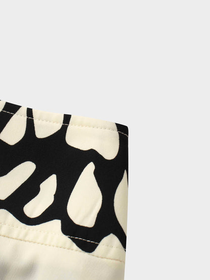 Printed Yoke Pleated Skirt-Cream/Black Floral