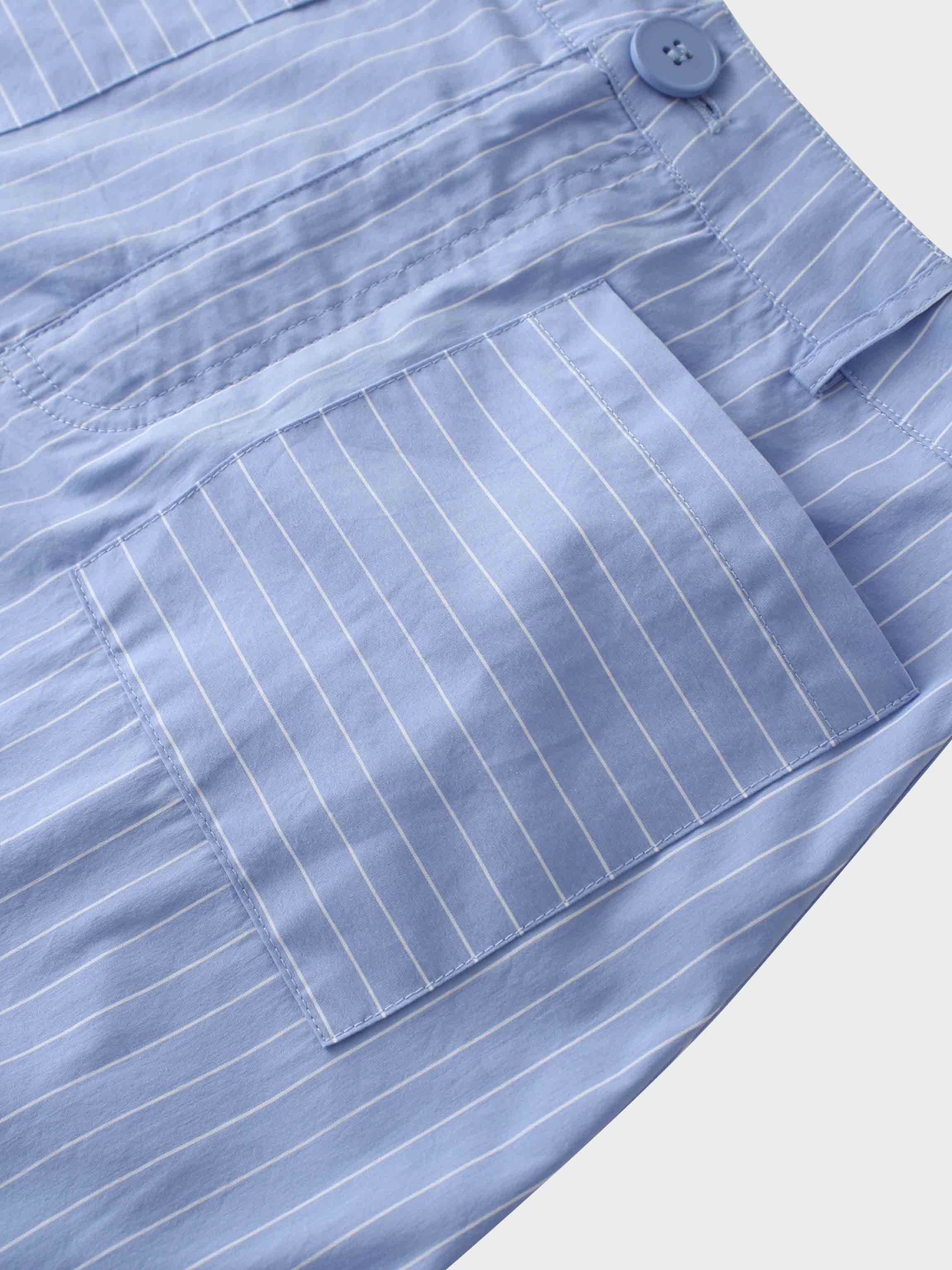 Pinstripe Straight Pocket Skirt-Light Blue