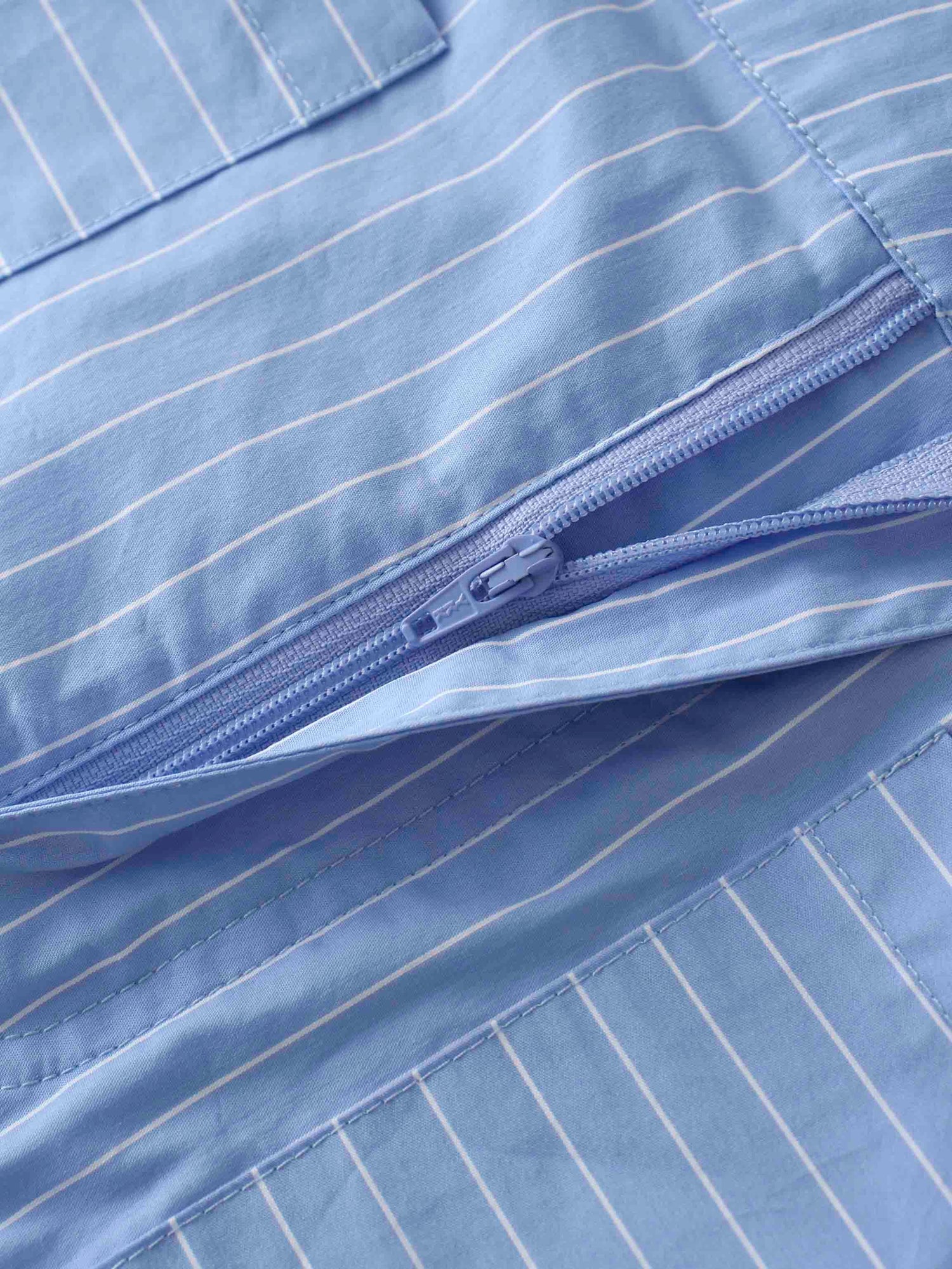 Pinstripe Straight Pocket Skirt-Light Blue