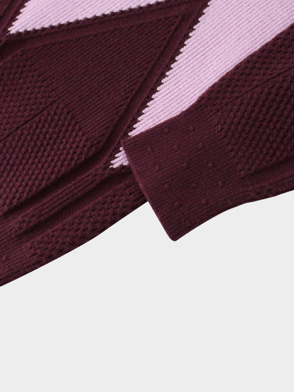 Center Diamond Sweater-Wine/Lilac