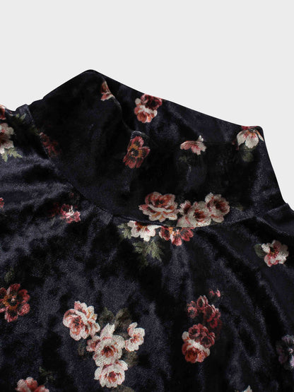 Printed Velour Turtleneck-Rosy