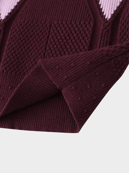 Center Diamond Sweater-Wine/Lilac