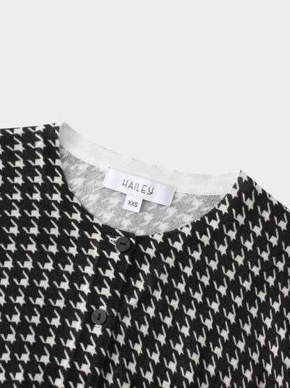Printed Cardigan Short-Black and White Houndstooth