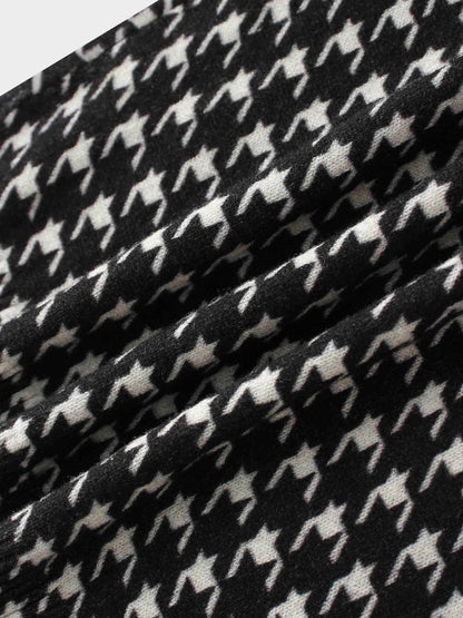 Printed Cardigan Short-Black and White Houndstooth