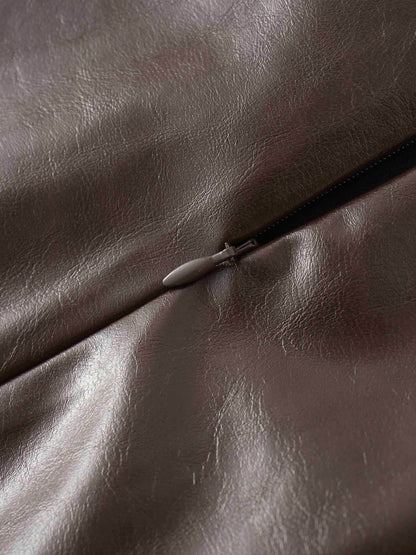 Coated Faux Leather A-Line Skirt-Brown