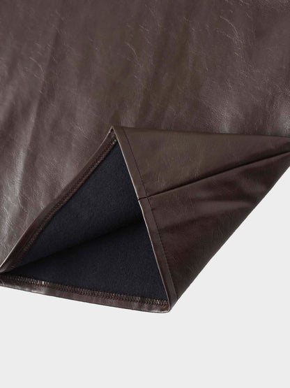Coated Faux Leather A-Line Skirt-Brown