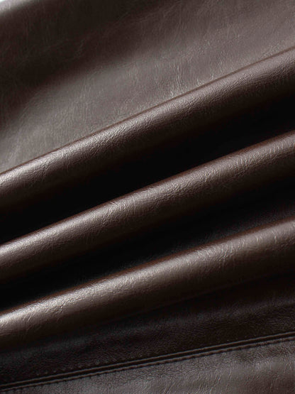 Coated Faux Leather A-Line Skirt-Brown